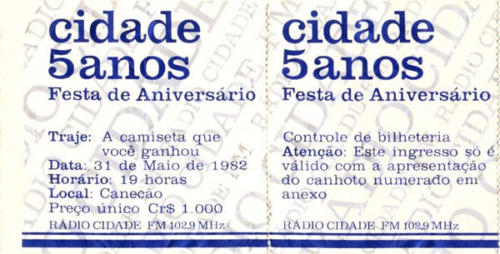 ingresso festa 5anos